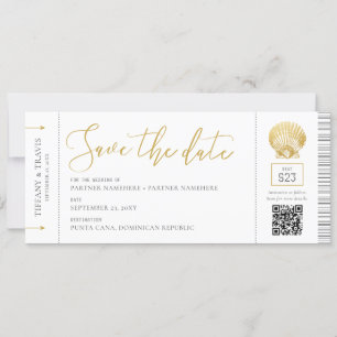 Seashell Boarding Pass Ticket Beach Weddenschap Save The Date