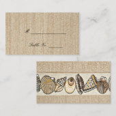 Seashell Border op Bruin Weave Trouwplaats Kaarten Plaatskaartje (Voorkant / Achterkant)