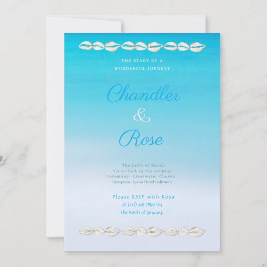 Seashell Borders Beach Wedding Invitation Kaart (Voorkant)