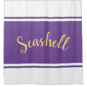 SEASHELL Brede Paarse Witte Racing Stripes Douchegordijn (Voorkant)