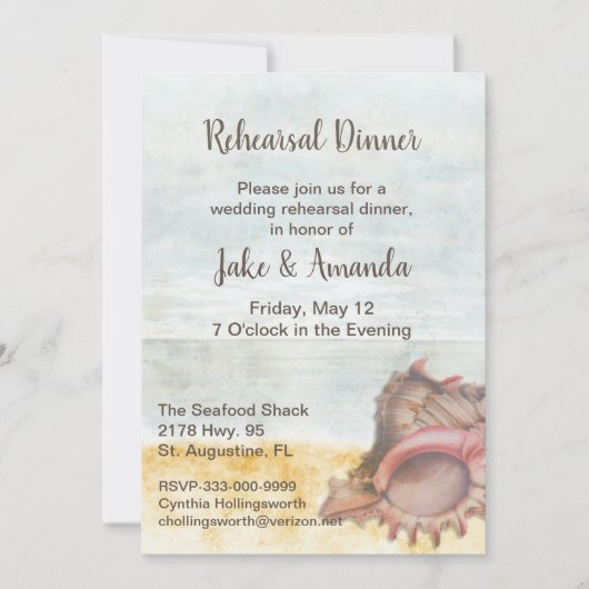 Seashell bruiloft repetitie diner kaart (Voorkant)