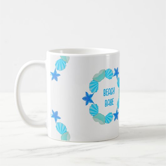Seashell cirkels strand babe of aangepaste naam koffiemok (Links)