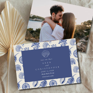 Seashell Coastal Beach Trouwfoto Save The Date
