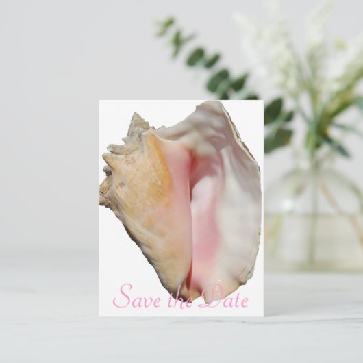 Seashell Conch Beach bruiloft Aankondigingskaart (Staand voorkant)