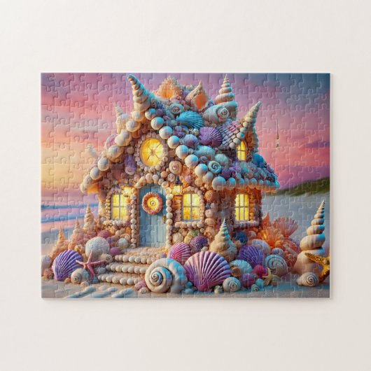 Seashell Cottage Whimsical Mermaid Beach House Legpuzzel (Horizontaal)
