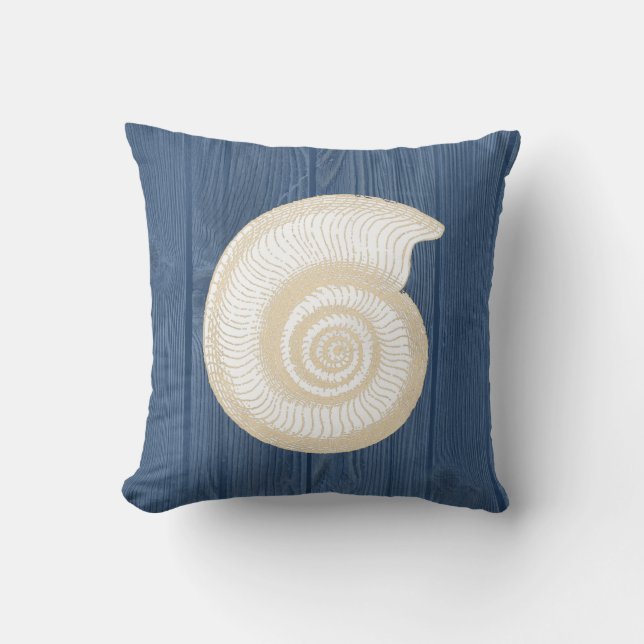 Seashell Cream  Blue Wood Pillow Kussen (Voorkant)