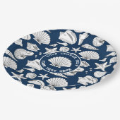 Seashell Custom Nautical Navy Blue 9" Papieren Bordje (Gekanteld)
