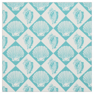 Seashell Diamond Nautical Beach Blue Stof