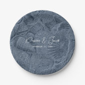 Seashell Donker Dusty Blue Modern Coastal Beach Papieren Bordje (Voorkant)