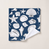 Seashell Drawing White Navy Blue Nautical Bad Handdoek (Wasdoekje)
