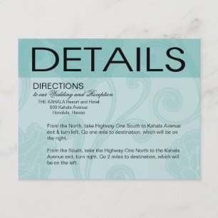 Seashell Dreams Beach Wedding Directions aqua Informatiekaartje