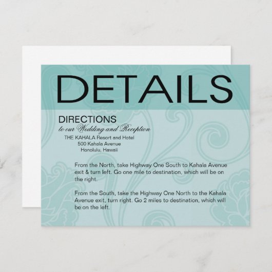 Seashell Dreams Beach Wedding Directions aqua Informatiekaartje (Voorkant / Achterkant)
