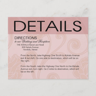 Seashell Dreams Beach Wedding Directions roze Informatiekaartje