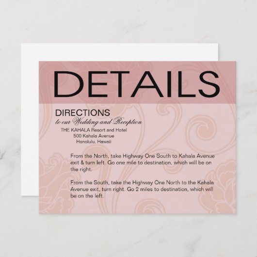 Seashell Dreams Beach Wedding Directions roze Informatiekaartje (Voorkant / Achterkant)