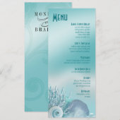 Seashell Dreams Beach Wedding Menu aqua (Voorkant / Achterkant)