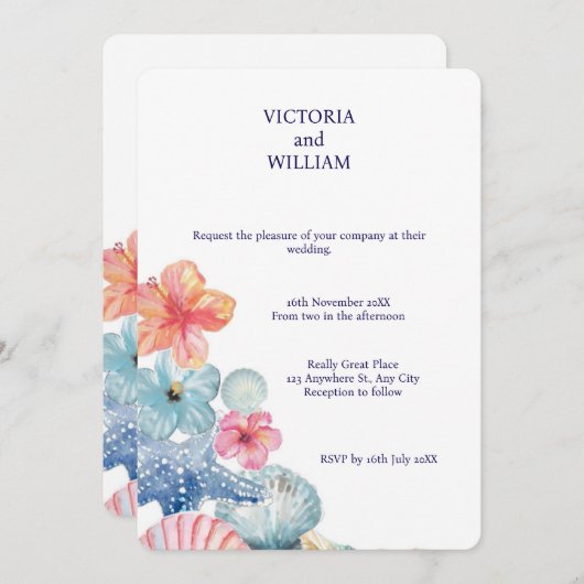 🌊 Seashell Dreams bruiloft uitnodiging 🌊 (Voorkant / Achterkant)