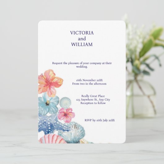 🌊 Seashell Dreams bruiloft uitnodiging 🌊 (Staand voorkant)