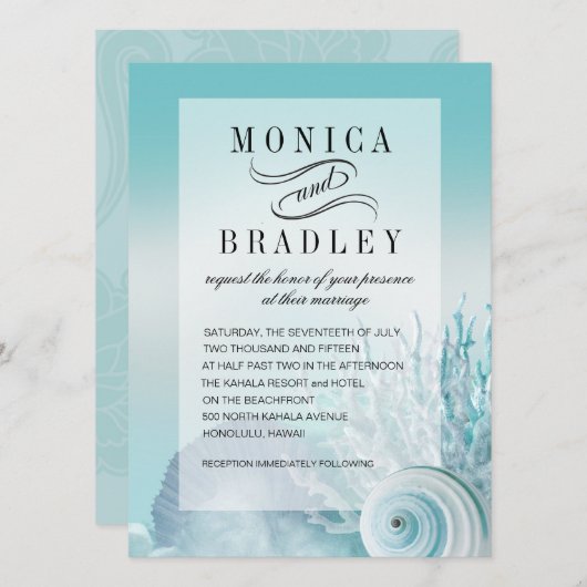 Seashell Dreams Faux Vellum Overlay aqua Kaart (Voorkant / Achterkant)