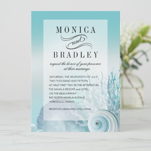 Seashell Dreams Faux Vellum Overlay aqua Kaart (Staand voorkant)