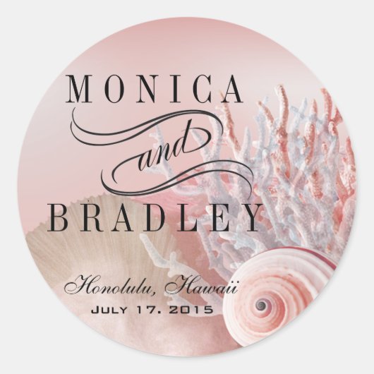 Seashell Dreams Strand Bruiloft roze Ronde Sticker (Voorkant)