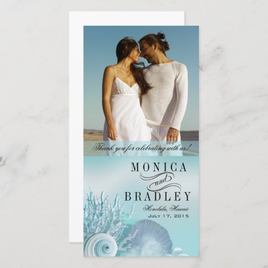 Seashell Dreams Strandbruiloft Bedankt Aqua (Voorkant / Achterkant)