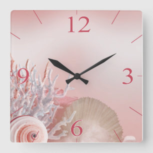 Seashell Dreams Tropical Beach Roze Vierkante Klok