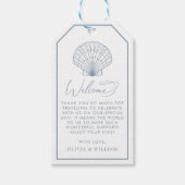 Seashell Dusty Blue Beach Bruiloft Welkom Cadeaulabel (Voorkant)