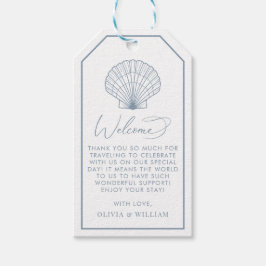 Seashell Dusty Blue Beach Bruiloft Welkom Cadeaulabel
