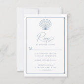 Seashell Dusty Blue Beach Elegante bruiloft RSVP Kaartje (Voorkant)