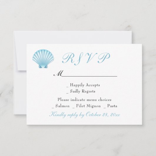 Seashell Elegant Nautisch Strand Kustbruiloft RSVP Kaartje (Voorkant)
