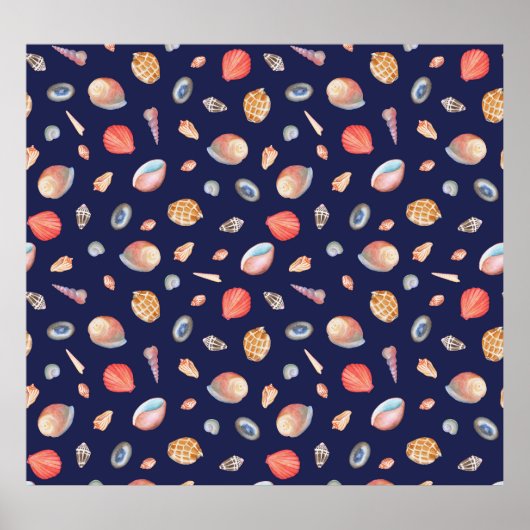 Seashell elegantie: Zomer blauw patroon. Poster (Voorkant)
