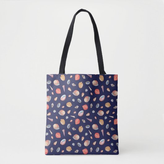 Seashell elegantie: Zomer blauw patroon. Tote Bag (Voorkant)