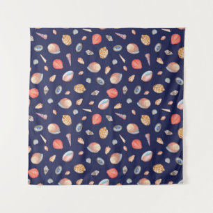 Seashell elegantie: Zomer blauw patroon. Wandkleed