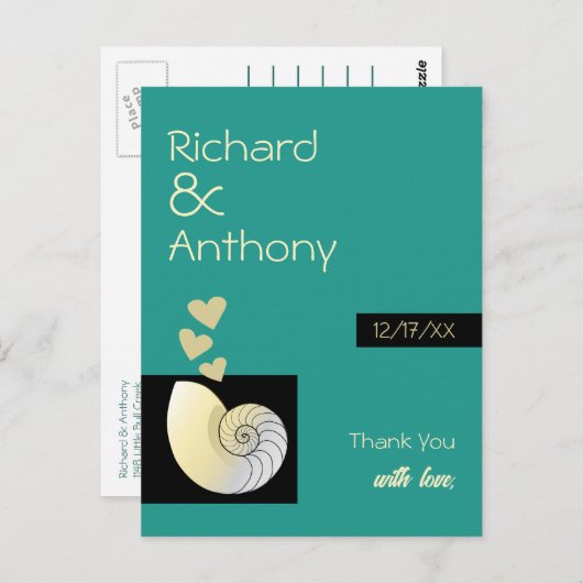 Seashell en harten, strand bruiloft dank u briefkaart (Voorkant / Achterkant)