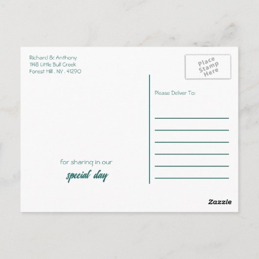 Seashell en harten, strand bruiloft dank u briefkaart (Achterkant)