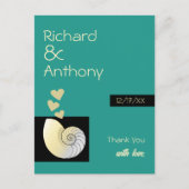 Seashell en harten, strand bruiloft dank u briefkaart (Voorkant)