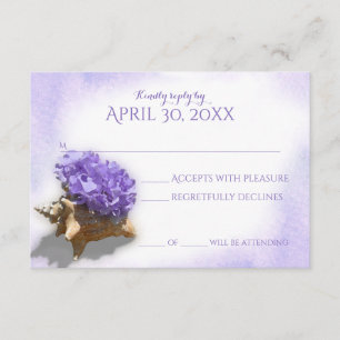 Seashell en Paarse hortensia bruiloft reactie RSVP Kaartje