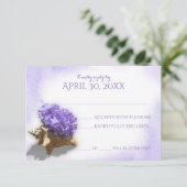 Seashell en Paarse hortensia bruiloft reactie RSVP Kaartje (Staand voorkant)
