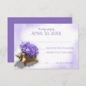 Seashell en Paarse hortensia bruiloft reactie RSVP Kaartje (Voorkant / Achterkant)