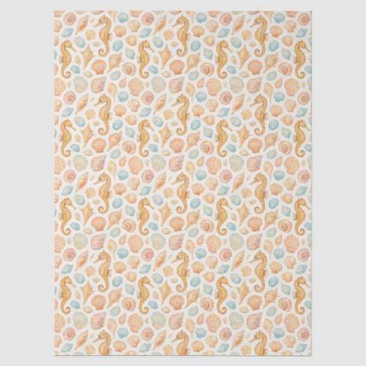 Seashell en zeepaardje waterverf patroon tissuepapier (Voorkant)