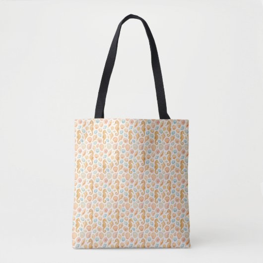 Seashell en zeepaardje waterverf patroon tote bag (Voorkant)
