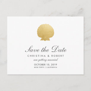 Seashell Faux Gold Foil   Ocean Save the Date Aankondigingskaart