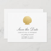 Seashell Faux Gold Foil | Ocean Save the Date Aankondigingskaart (Voorkant / Achterkant)