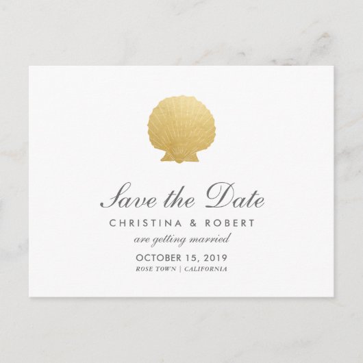 Seashell Faux Gold Foil | Ocean Save the Date Aankondigingskaart (Voorkant)