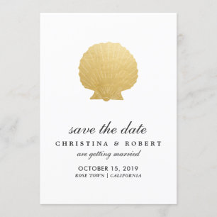 Seashell Faux Gold Foil   Ocean Save the Date Kaart
