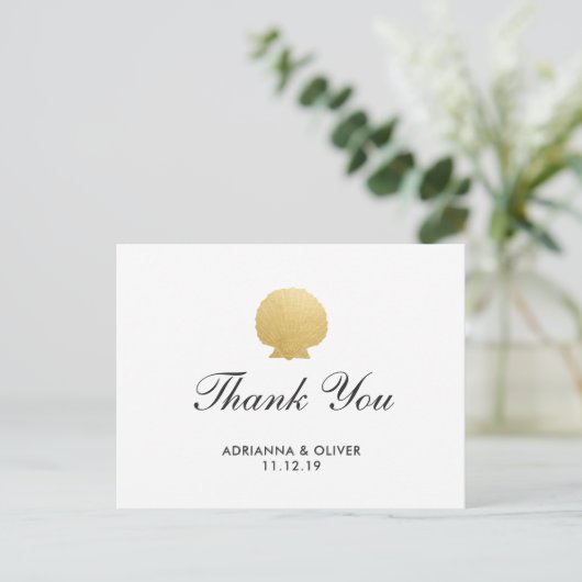 Seashell Faux Gold Foil | Ocean Wedding Dank u Briefkaart (Staand voorkant)