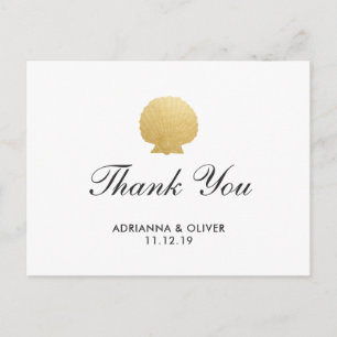 Seashell Faux Gold Foil   Ocean Wedding Dank u Briefkaart