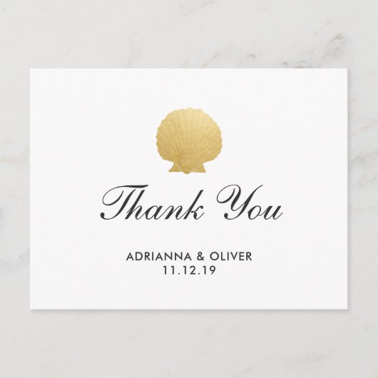 Seashell Faux Gold Foil | Ocean Wedding Dank u Briefkaart (Voorkant)