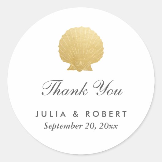 Seashell Faux Gold Foil | Ocean Wedding Dank u Ronde Sticker (Voorkant)