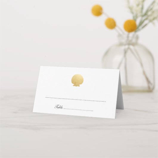 Seashell Faux Gold Foil Ocean Wedding Escort Kaart Plaatskaartje (Voorkant)